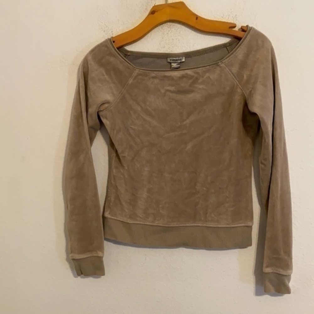 Express Taupe Velour Long Sleeve Sweatshirt